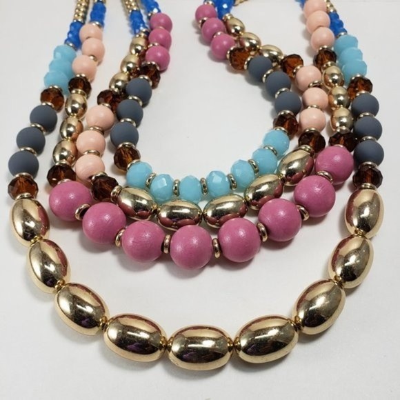 Multicolor Layered Beaded Necklace & Gold Drop Earrings – Statement Fashion Set - Picture 12 of 14
